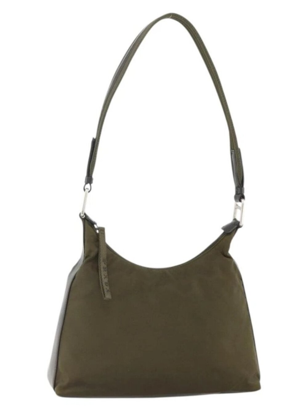 PRADA Shoulder Bag Nylon Khaki Silver Auth 174401